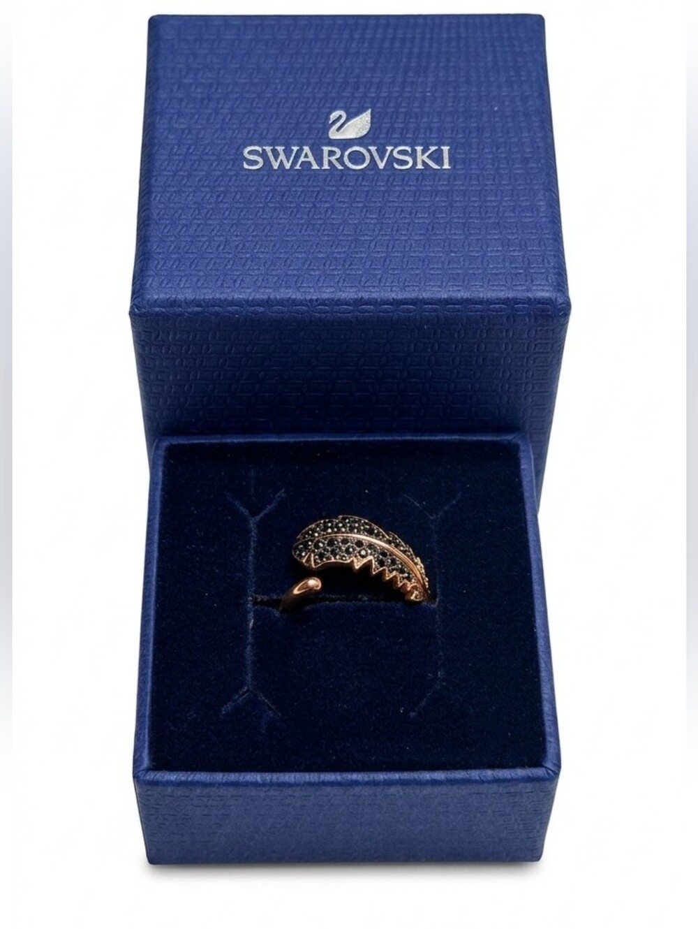 Swarovski Black & Gold Feather Ring EUC